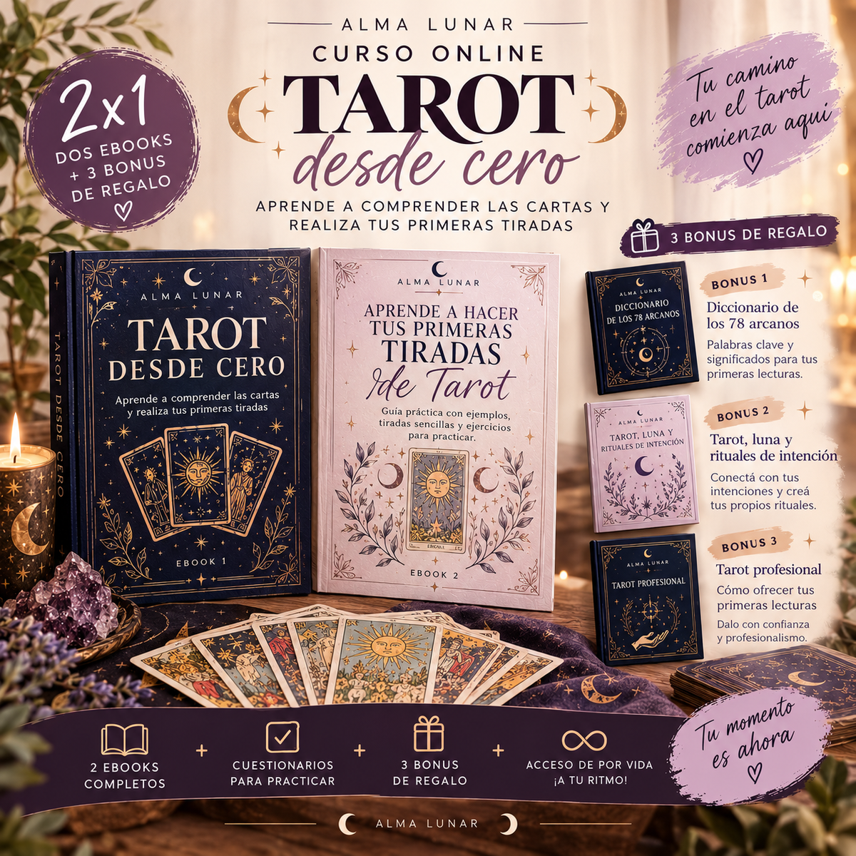 Aprende Tarot desde Cero – 2 Ebooks + 3 Bonus Digitales 🌙